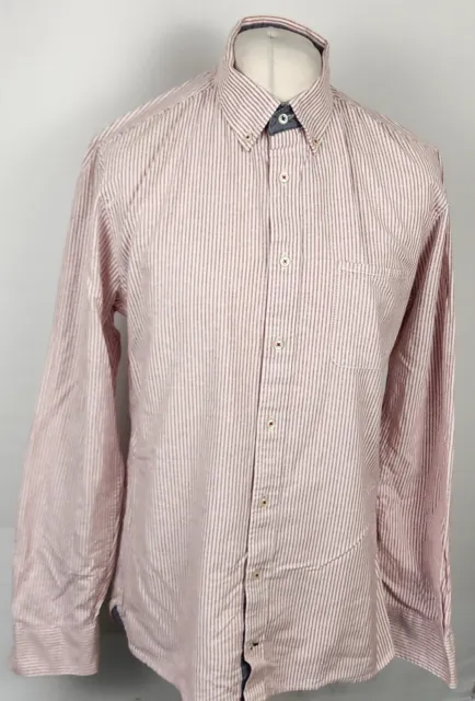 Camicia Tommy Hilfiger uomo grande rosa a righe manica lunga cotone aderente casual