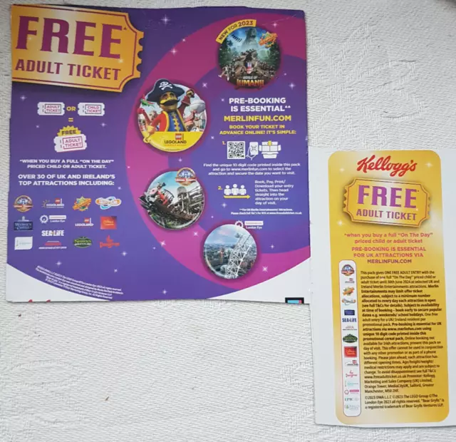 Kellogg’s Free Adult Tickets for Merlin Attractions Expire 30/6/24 Sea life etc