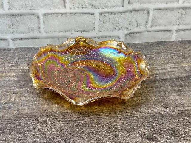 Vintage Carnival Glass Plate, Marigold Iridescent, With Ruffled Edges. Gorgeous