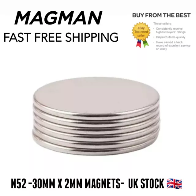 30mm x 2mm approx Magnets Very Strong Round Thin Small N52 Grade Neodymium Disc