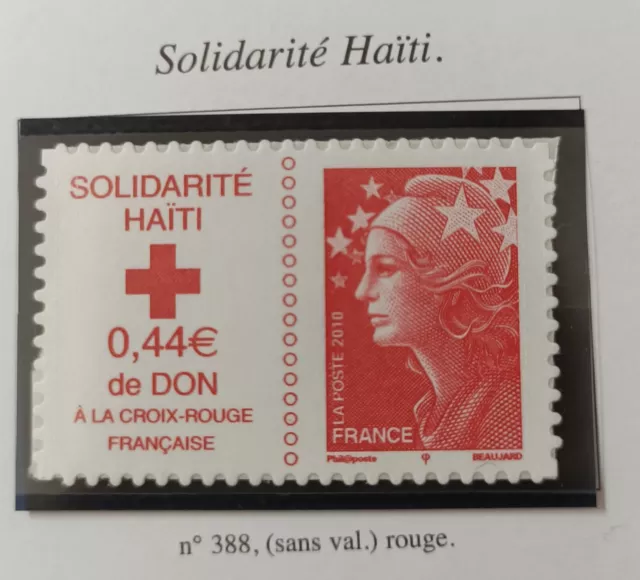 3D-Timbre France YT  Adhésif AA 388 "marianne de beaujard solidarité Haïti"