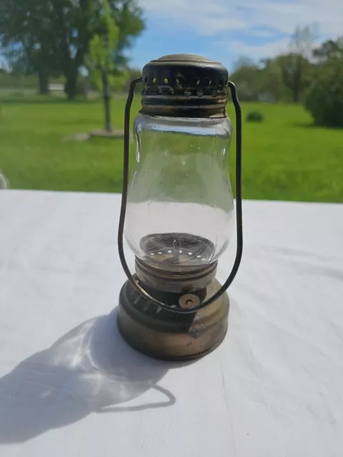 Antique Skater's Lantern Kerosene Oil Lamp Clear Glass Globe Unmarked