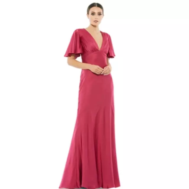 MAC DUGGAL Dress Size 12 Evening Gown NEW Pink Fuchsia Flounce Sleeve Satin