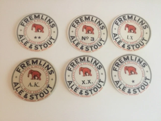 VINTAGE 1950s FREMLINS ALE BEER BOTTLE LABELS ORIGINAL MAIDSTONE KENT SET OF 6