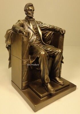 PAIR OF BOOK ENDS President Abraham Lincoln Seated Statue Bronze Finish Bookends