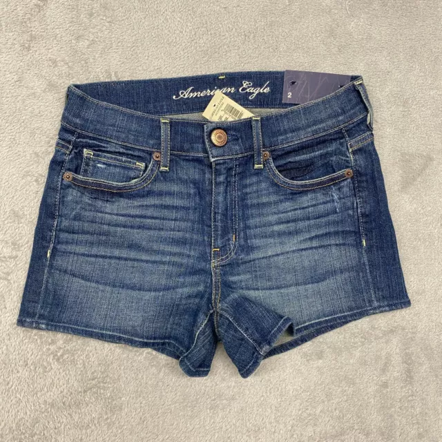 American Eagle Shorts Womens 2 Blue Jean High Waisted Shortie Cotton Low Stretch