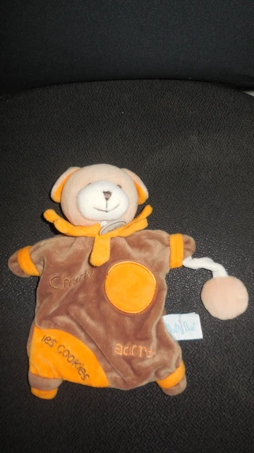 marionnette doudou chien Charly adore les cookies marron orange BABY NAT'