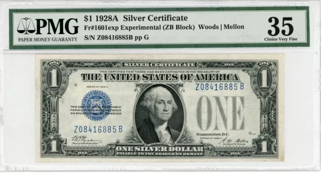 1928A $1 Silver Certificate Experimental ZB Block Fr#1601exp 35 PMG 1746982-006