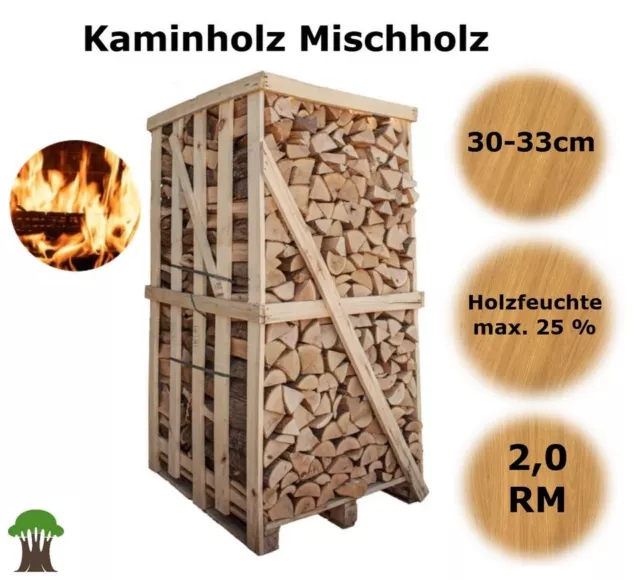 Kaminholz Brennholz Laubholz kaminfertig 2RM Palette luftgetrocknet - 33cm