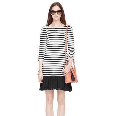 Kate Spade BROOME STREET Stripe Black Drop Waist Eyelet Lace Dress ~ Small