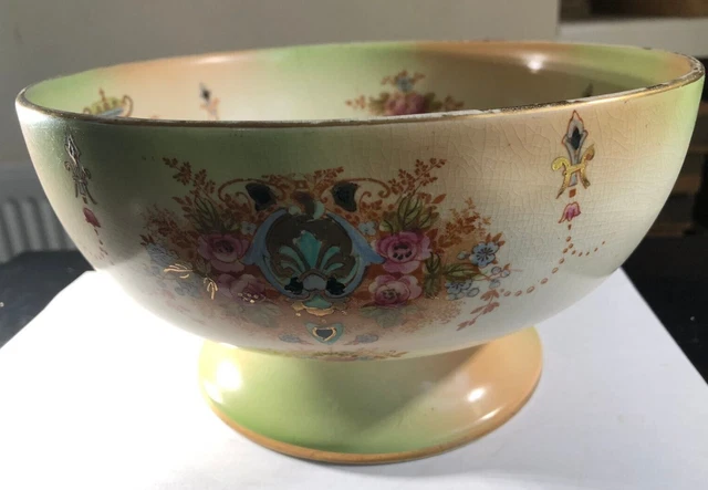 CROWN DEVON FIELDINGS Antique Blush Ivory Bowl Wick Floral Pattern W ...