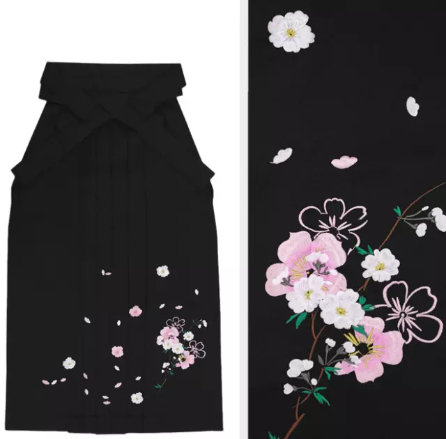 Japanisch Damen Traditionell Kimono Stickerei Hakama Rock Sakura C Schwarz Japan