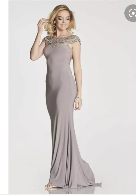 Tiffanys Lorraine Grey size 2 evening Dress Long Open Back Sequin Prom BNWT