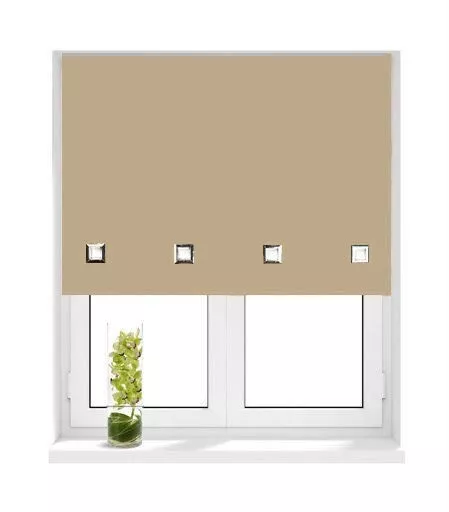 Roller Blind Stone Square Chrome eyelet 90x60cm Fabric Easy Fit window Curtain