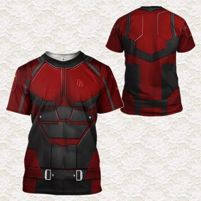 Cosplay Daredevil 3D T-Shirts Superhero Short Sleeves Sports Top Tee Adult Kids