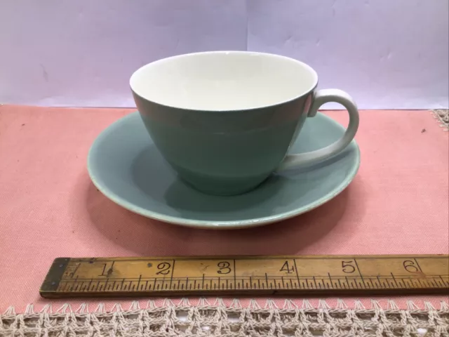 Vintage Poole Pottery - Coffee / Tea Cup & Saucer - Celadon Green 🌸