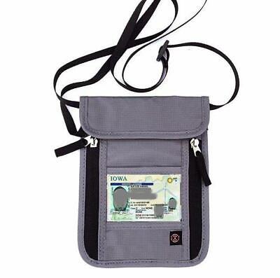 Travel Passport Holder Security Neck waterproof Pouch Wallet RFID Blocking GRAY