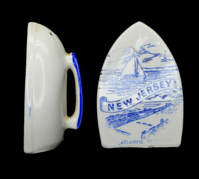 VINTAGE CERAMIC SOUVENIRS From Atlantic City Iron Shaped Salt And