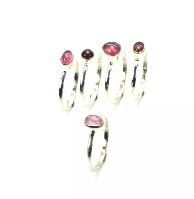 Wholesale 5Pc 925 Solid Sterling Silver Pink Tourmaline Ring Lot T977