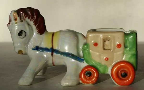 Donkey Figurine Donkey Pulling Cart Holder Ashtray Ceramic Hand Painted Japan