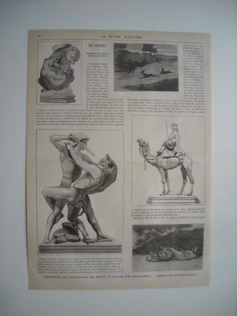 1876 Engraving. Exhibition Of Works Of Barys And Pils, School Of Fine Arts.
