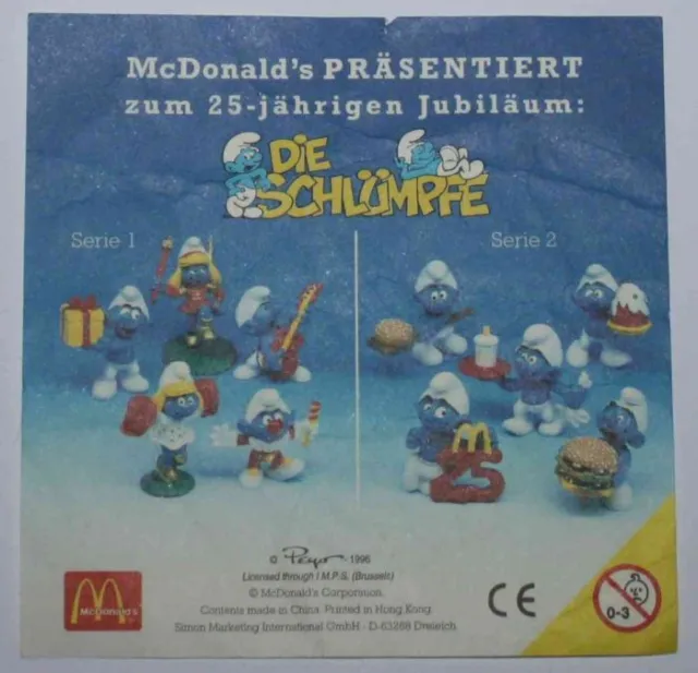 PUFFI McDonalds 25° anniversary 1996 Jubilaum Germany Schlumpf Smurf Pitufo