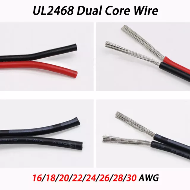 16/18/20/22/24/26/28/30 AWG Flat Ribbon Twin-Core 2 Pin Cable Stranded Wire PVC