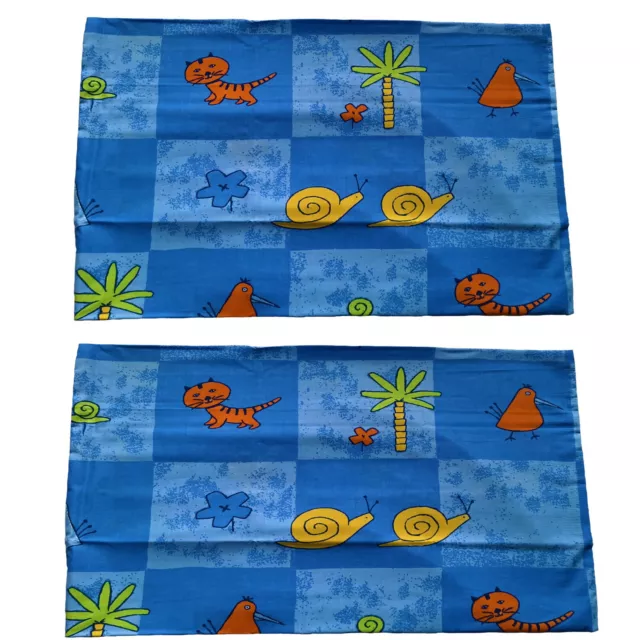 2er Set Kinder Kissenbezug Kopfkissenbezug 40 x 60 cm Blau Tiere 100% Baumwolle