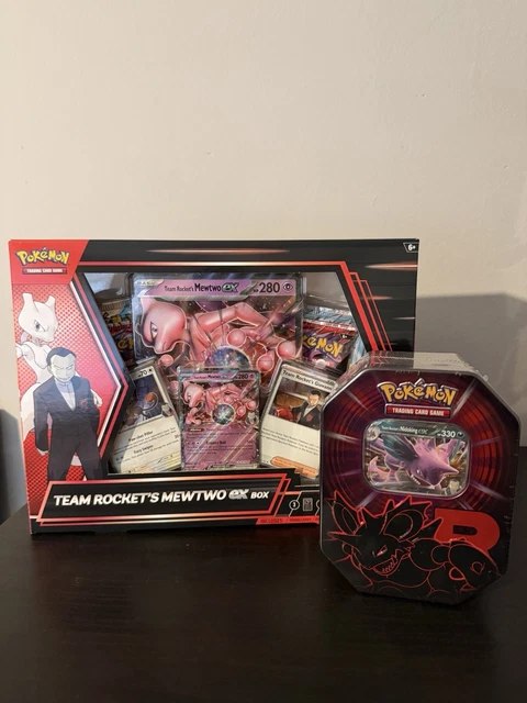 POKÉMON TCG DESTINED Rivals Team Rocket's Mewtwo EX BOX & Nidoking Tin ...