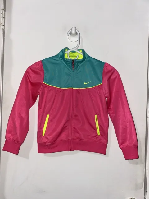 NWOT Girls Youth Nike Long Sleeve Full Zip Track Jacket Pink Green Yellow Sz 6X