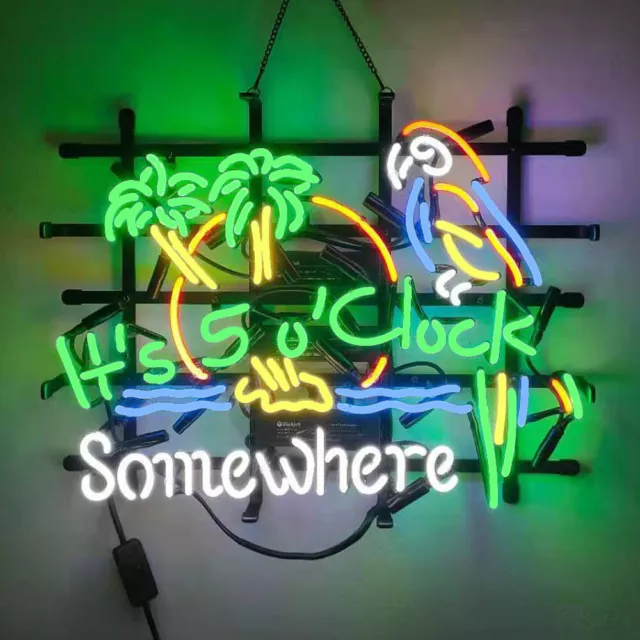 It's 5:00 Somewhere Glass Neon Sign Beer Bar Pub Wall Decor Artwork Gift 24x20