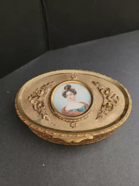 Antique French Ormolu Brass Portrait Trinket Box