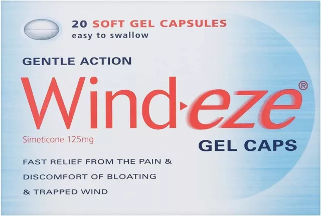 Wind-eze Gel Caps - 20 Capsules - Pain | Trapped Wind | Bloating | Wind Eze ease