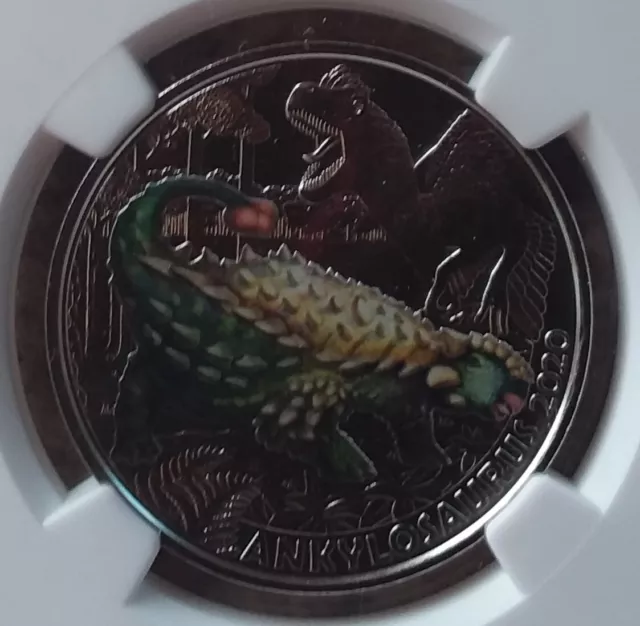 RARE 7 NGC 2020 Austria 3 Euro MS69 Glow In Dark Ankylosaurus Dinosaur