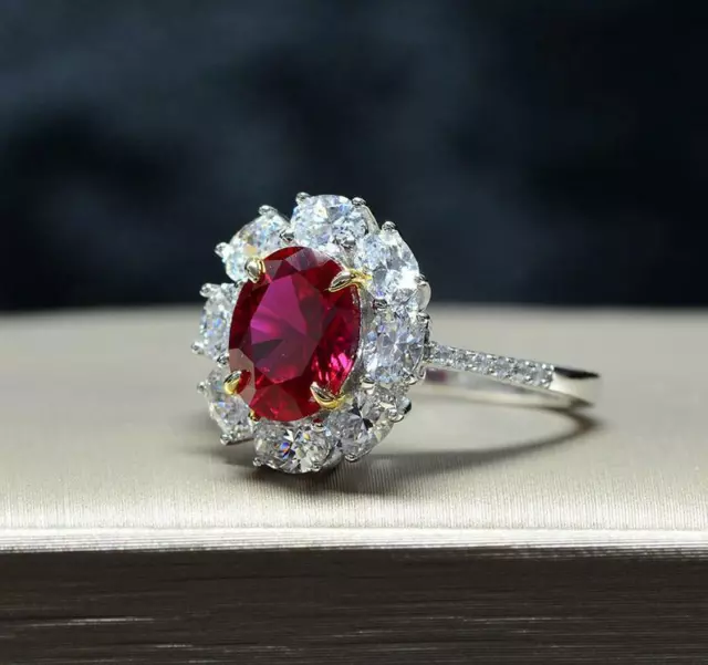 Amazing Oval Cut Red Ruby & Round Cut CZ 2.20 ct 935 Silver Women's Classic Ring 3