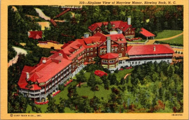 Mayview Manor Airplane View Blowing Rock NC VTG Linen Postcard Unposted A13