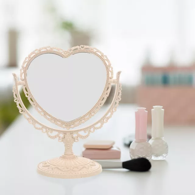 Herz-Waschtischspiegel 360° doppelseitiger Make-up Spiegel (Beige)