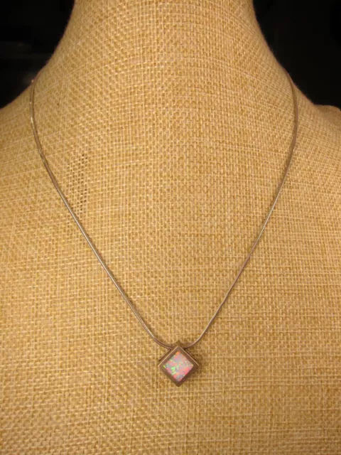 NICE! faux opal sterling silver slide pendant 18" sterling serpentine necklace