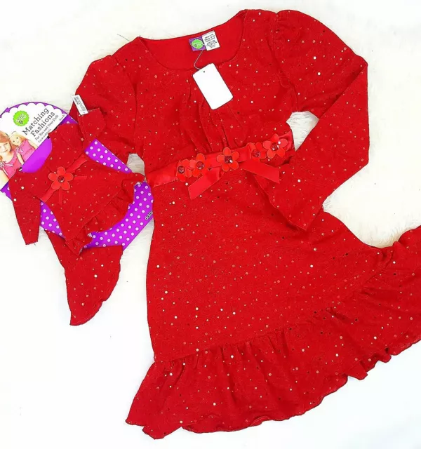 Dollie and Me 12 Plus Red Dress & matching 18" American doll outfit Size 12.5