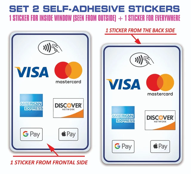 DEBIT, CREDIT CARD Payments Contactless Visa G Pay Apple Inside Window ...