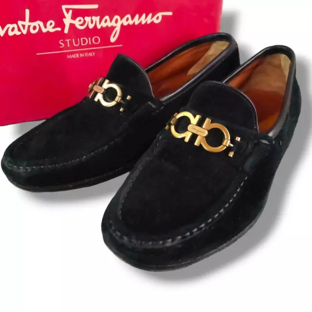 SALVATORE FERRAGAMO WOMEN'S Loafers Gancini Suede Black 6 06763c $155. ...