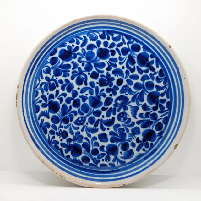 Antique Continental Faience Tin Glazed Serving Plate, Blue & White, 19th Century