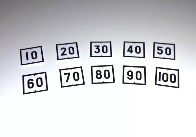 10 PLAQUES DE SIGNALISATION FOND BLANC POTENCE (DE 10 À 100 Km/h) Signal HO 1/87