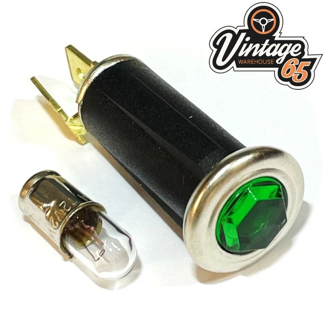 JEWEL DASHBOARD WARNING Light Hazard Lamp Green + Bulb Classic Car Bike