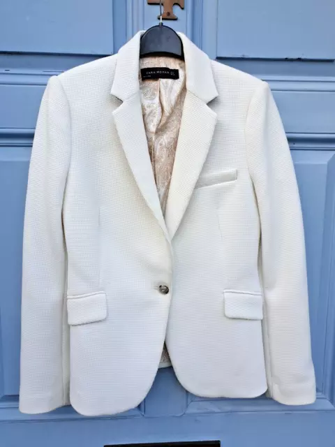 ZARA WOMAN White Waffle Blazer Jacket M - Good Condition