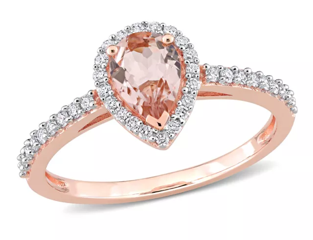 3/4 Carat (ctw) Morganite Ring 10K Rose Gold with Diamonds