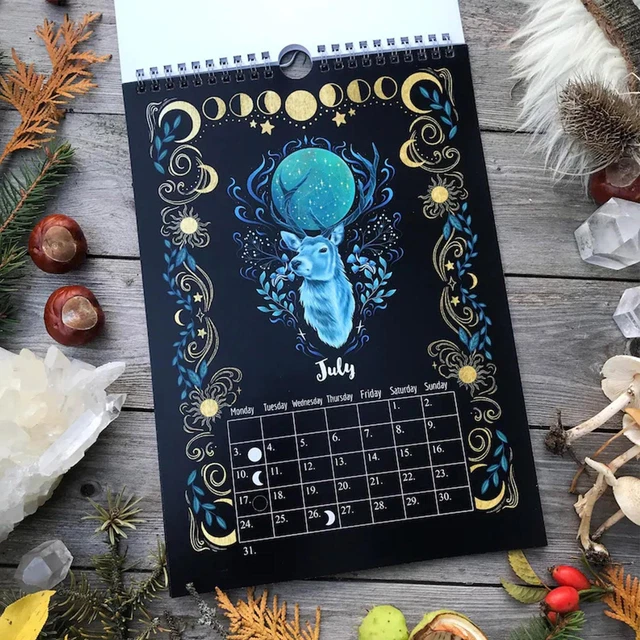 DARK FOREST LUNAR Calendar Wall Decor Art Monthly Moon Calendar Wheel