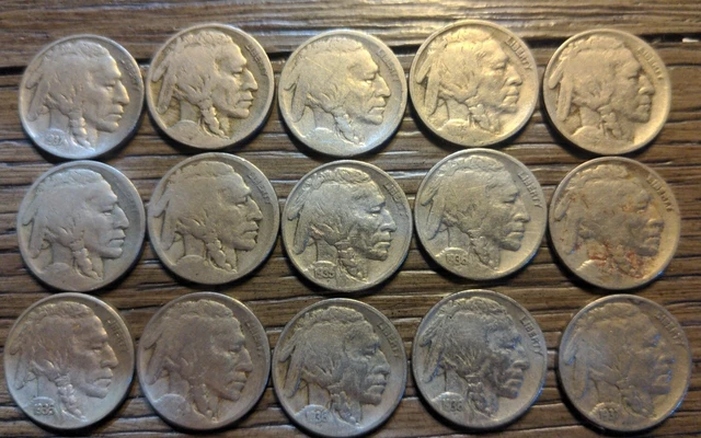Group Of 15 Teens Twenties Thirties BUFFALO NICKELS LOT