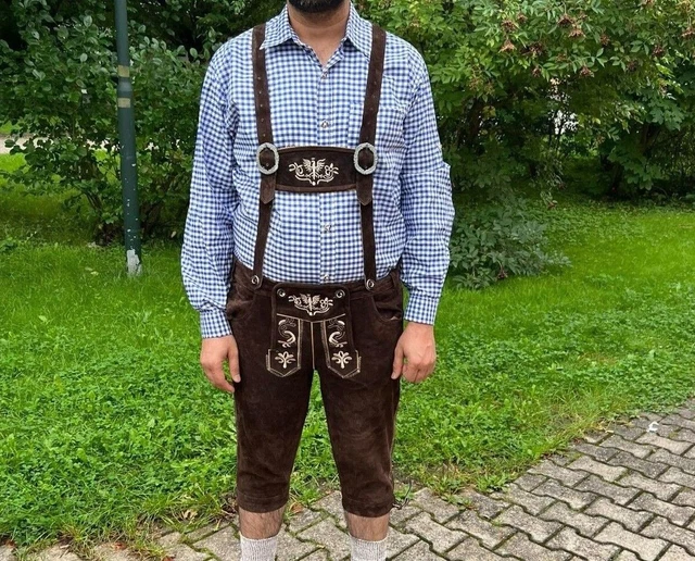 Herren Trachtenlederhose Kniebund Inkl Hosen Träger Größe 46-62 Oktoberfesthose