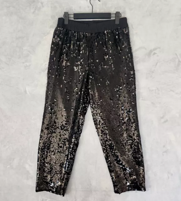 Jcrew Sequin Pants Womens Size 6 Black Stretch Waist Shimmer Sparkle Party Crop